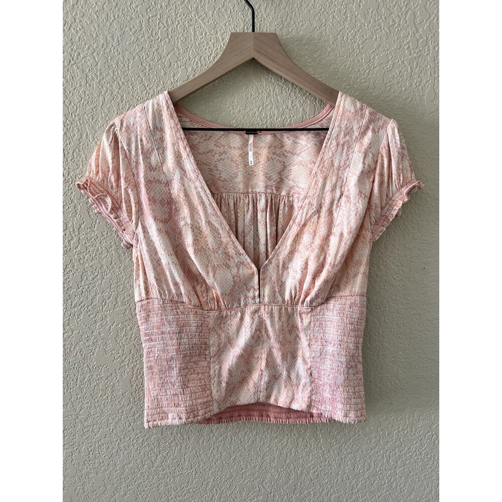 Free People Satin Pink & White Snakeskin Print Ruched Waist Corset Top Size M